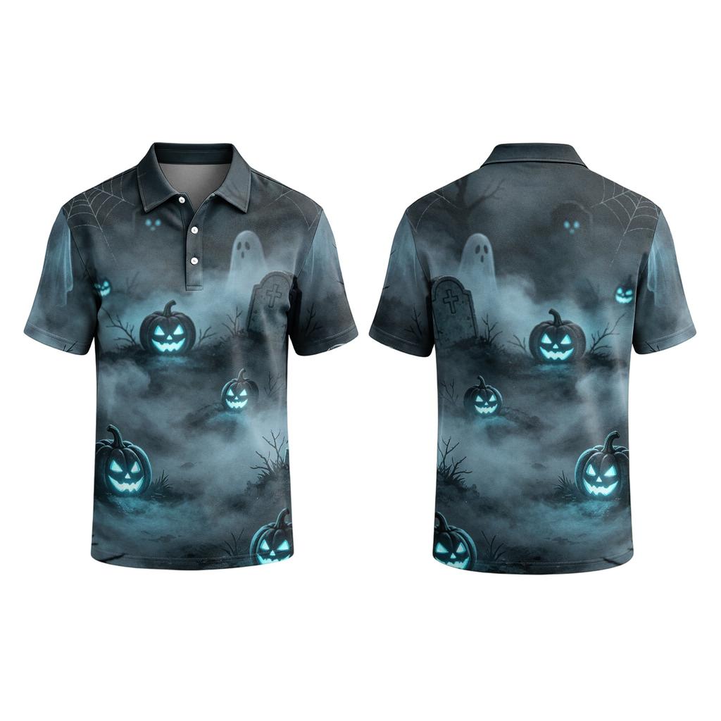 Men's Halloween Printed Short Sleeve Shirt for Party and Daily Wear