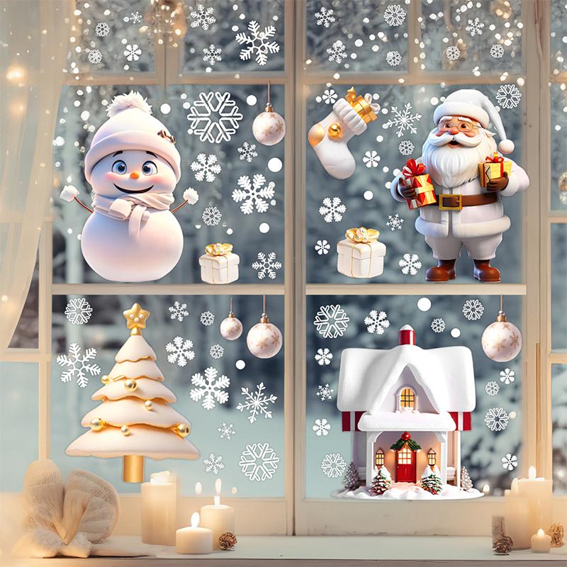 Christmas Decorations Window Sticker Christmas Snowman Snowflake Wall Sticker PVC Window Stickers New Year Room Home Decoration