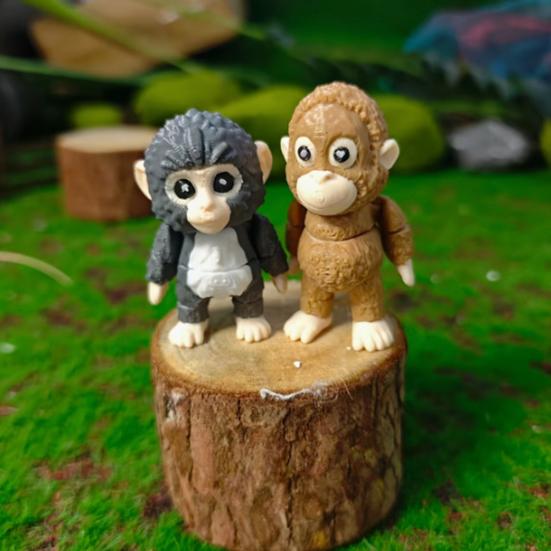 2Pcs 3D Printed Monkey Figurine Movable Joints Mini Orangutan Statue Fidget Toy Home Office Desktop Decoration Ornament
