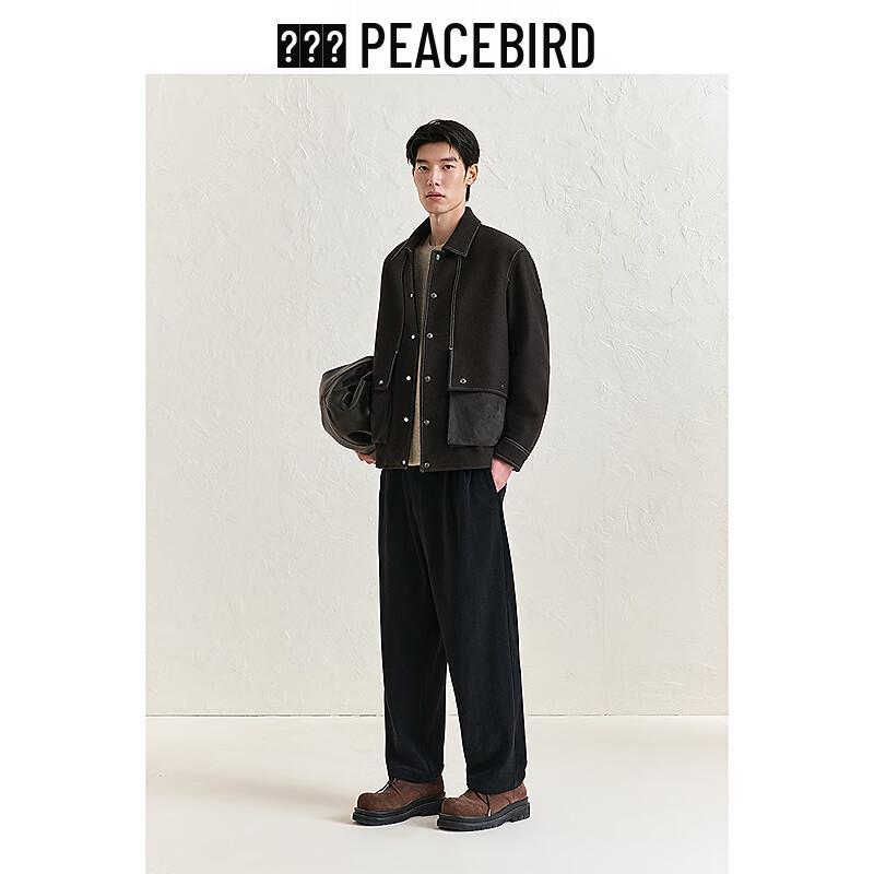 Peacebird Men's Faux Suede Patchwork Lapel Jacket