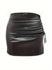Herbst- und Winterdesign sexy Babes einfarbig Kordelzug Träger geschlitzte Säume kleiner A-Saum hohe Taille Hüfte PU-Leder Miniskirt