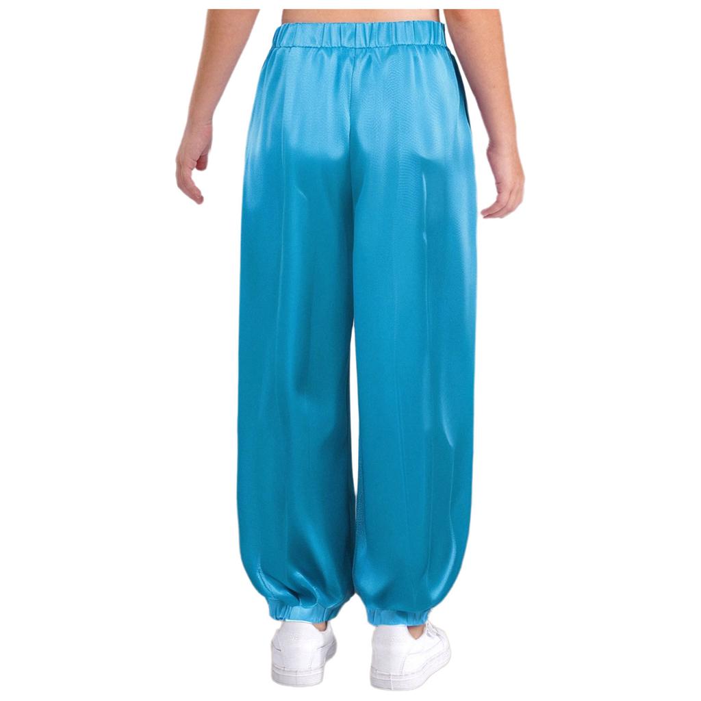 Girls Satin Bloomers Belly Dance Pants Elastic Waistband Loose Fit Solid Color Performance Outfit