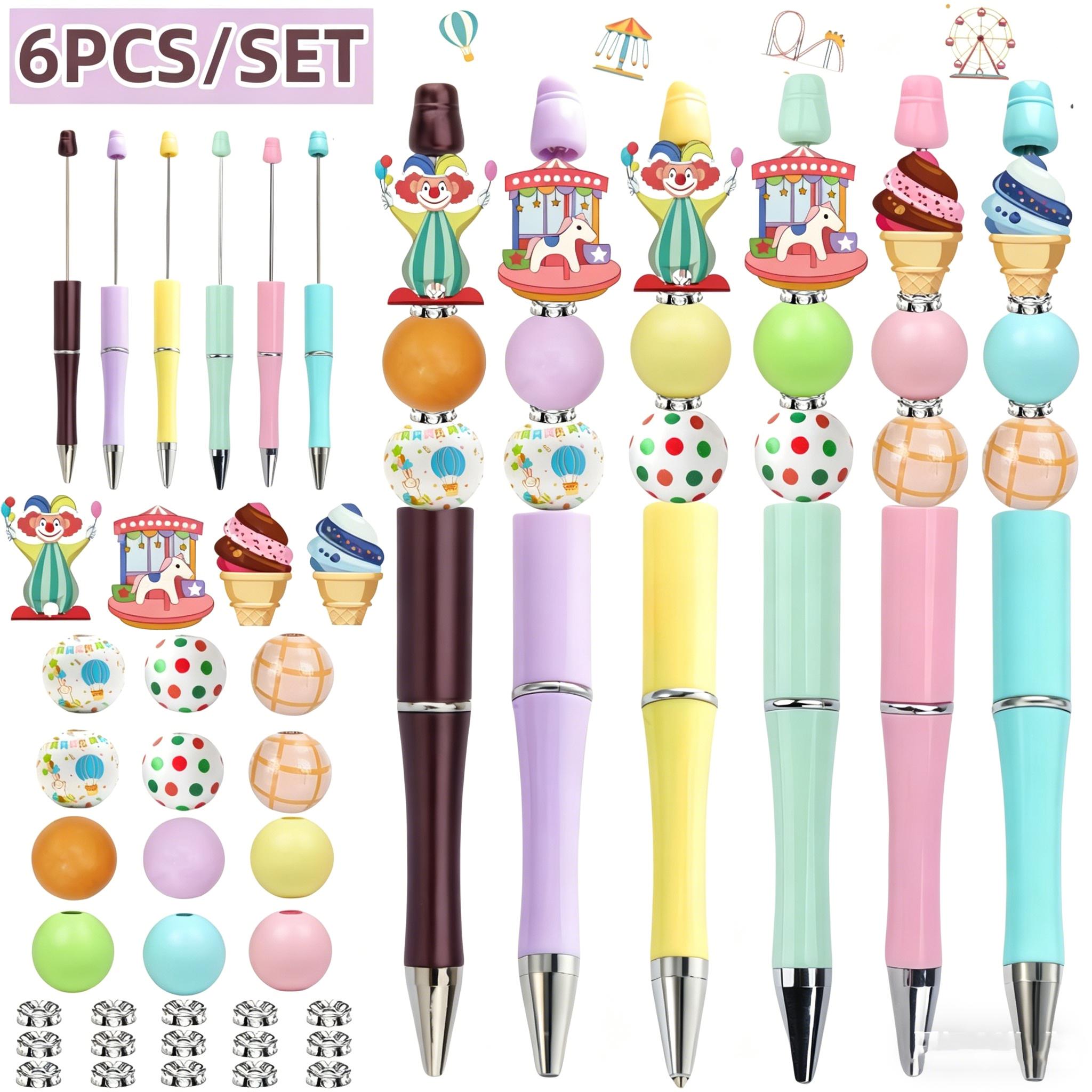 Dopamine Student Amusement Park Clown Theme DIY Beaded Pen Set 6PCS Office Stationery Ballpoint Pen