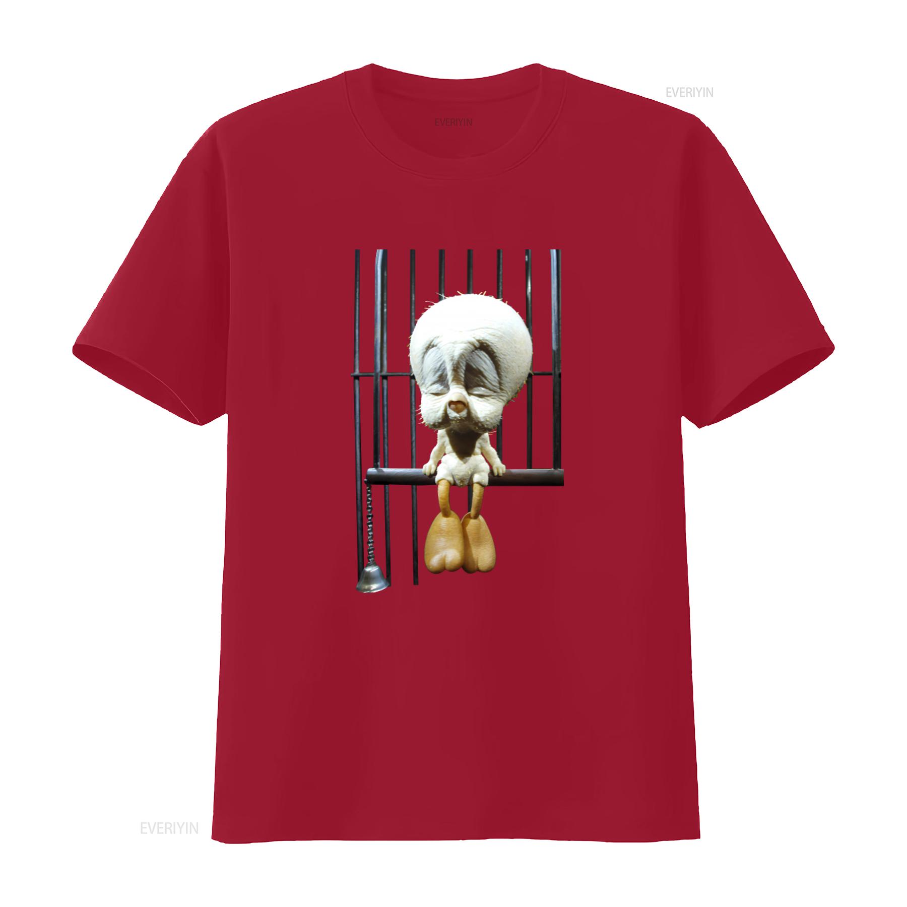 Banksy Tweetie Pie Bird in a Cage Mens T Shirt Unique Art Print Design vintage Washed Stretched homme fashion Casual Unisex S