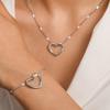 Simple  Hot Selling Hollow-out Peach Heart Fashion Sweet Simple Clavicle Chain Stainless Steel Necklace Bracelet  Set