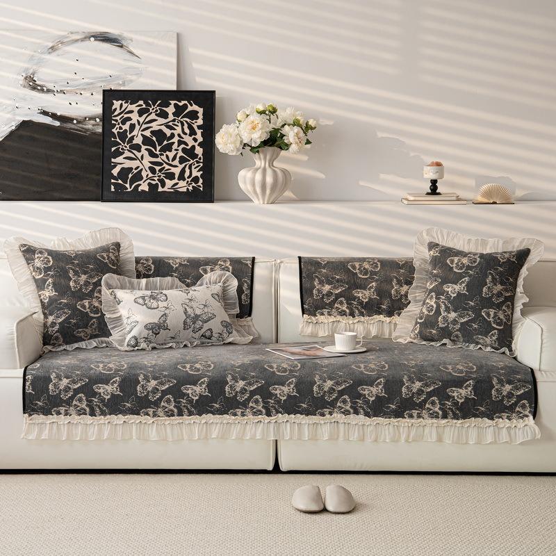 French Skirt Chenille Sofa Cushion  New High-End Leather Sofa Cover Four-Season Universal Seat Cushion Cover