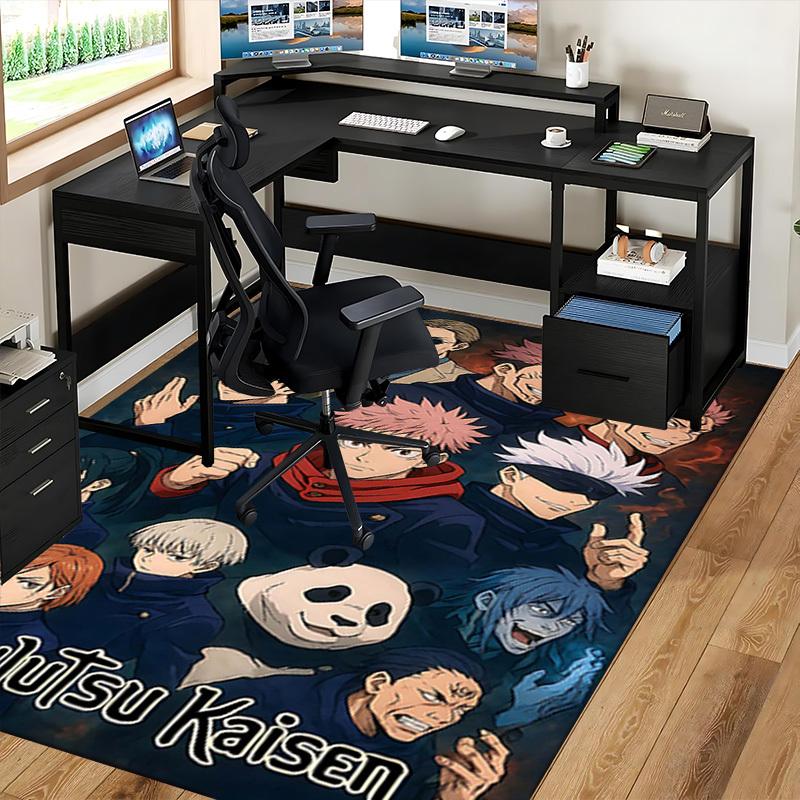 1pc JuJutsu Kaisen Anime Chair Mat - Office Desk Carpet with Panda Design, Non-Slip Floor Protector for Home Decor, Gaming Room Accessories, Seasonal