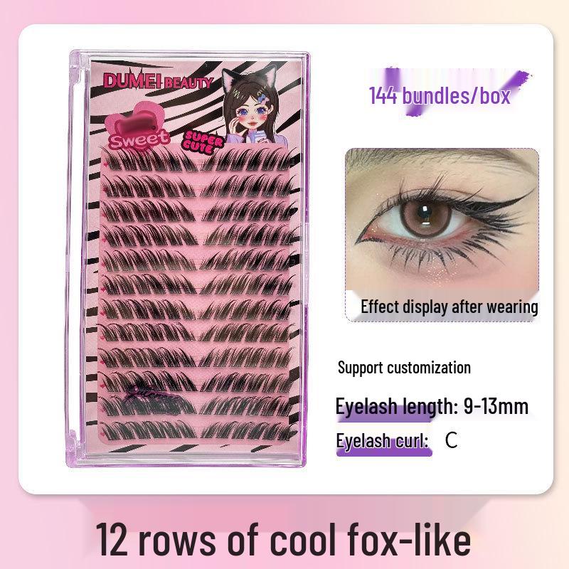 

Косые накладные ресницы серии Natural Fox — сегментированный дизайн лисьих глаз, одиночный пучок, реалистичный вид