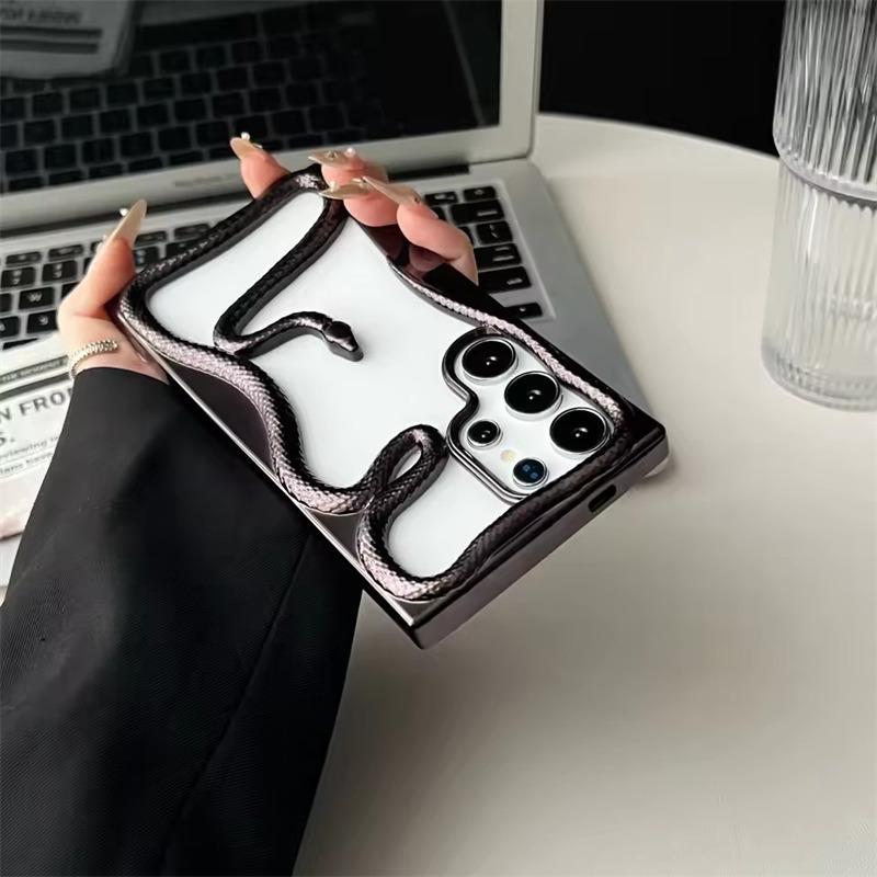 

Чехол с 3D-принтом под змею для Samsung Galaxy S25/S24/S23/S22 Ultra/Plus | Модный тонкий ударопрочный мягкий чехол с полым корпусом Samsung S24 Ultra чёрный