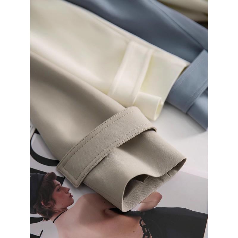 Womens Lightweight Acetate Trench Coat Long Sleeve Classic Fit Beige 2026 Office Chic