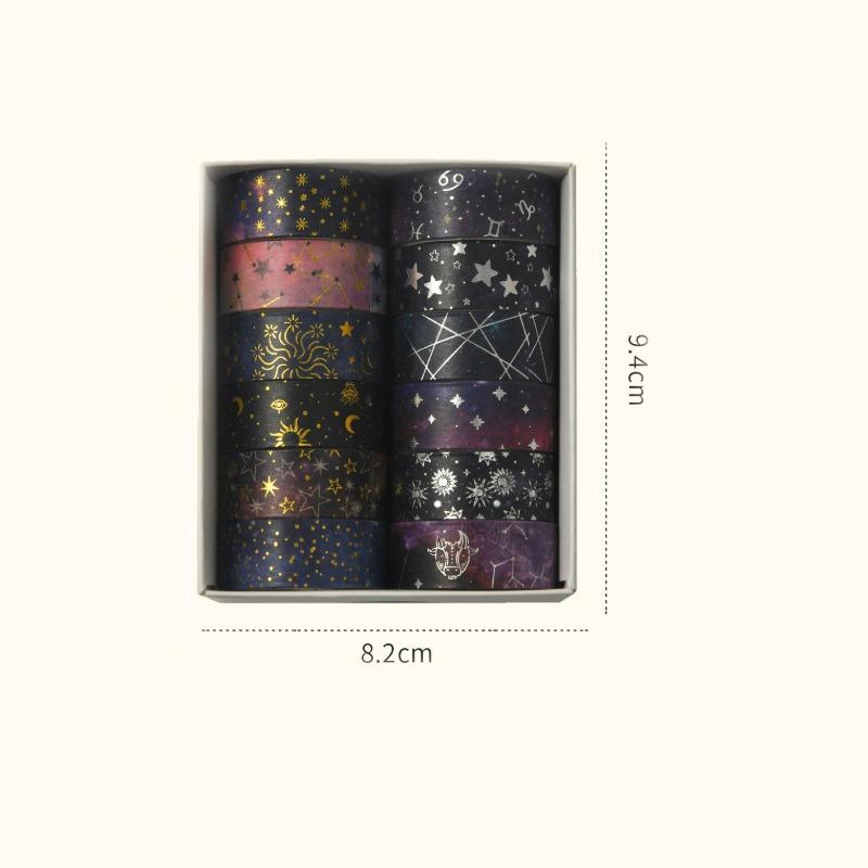 12 Rolls of Starry Sky Bronzing Pattern Washi Tape, Constellation Pattern Tape and Gift Wrapping Decoration, Gifts for Friends