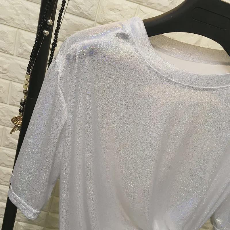 2020 Summer Shiny Silk Short-Sleeve BF T-Shirt Dress with Glitter
