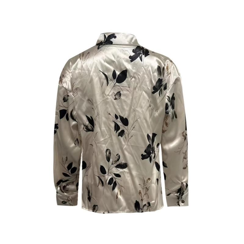 Frühling und Herbst Neue Damenmode Elegantes Bedrucktes Langarm-Hemd Stil Satinhemd