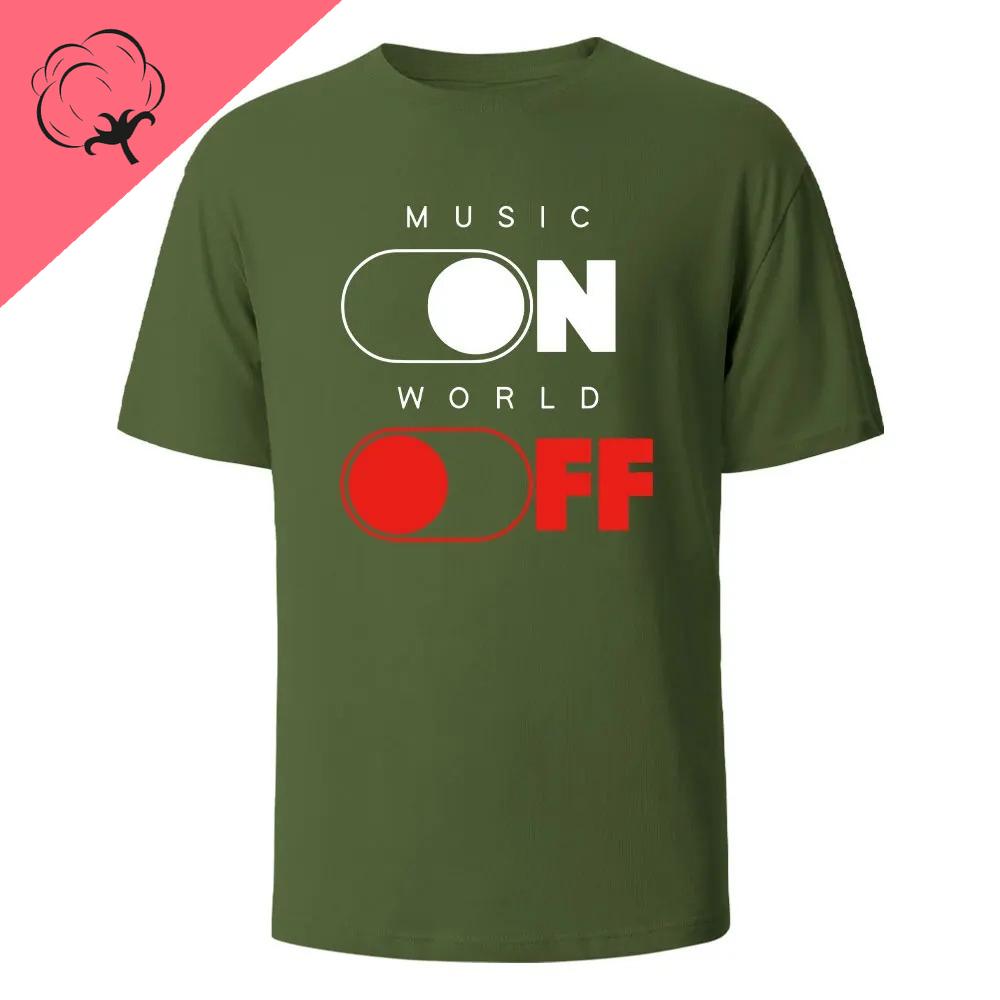Music on World Off Graphic Printed Cotton Tshirt Breathable and Comfortable Summer Daily Round Neck Mens Wear