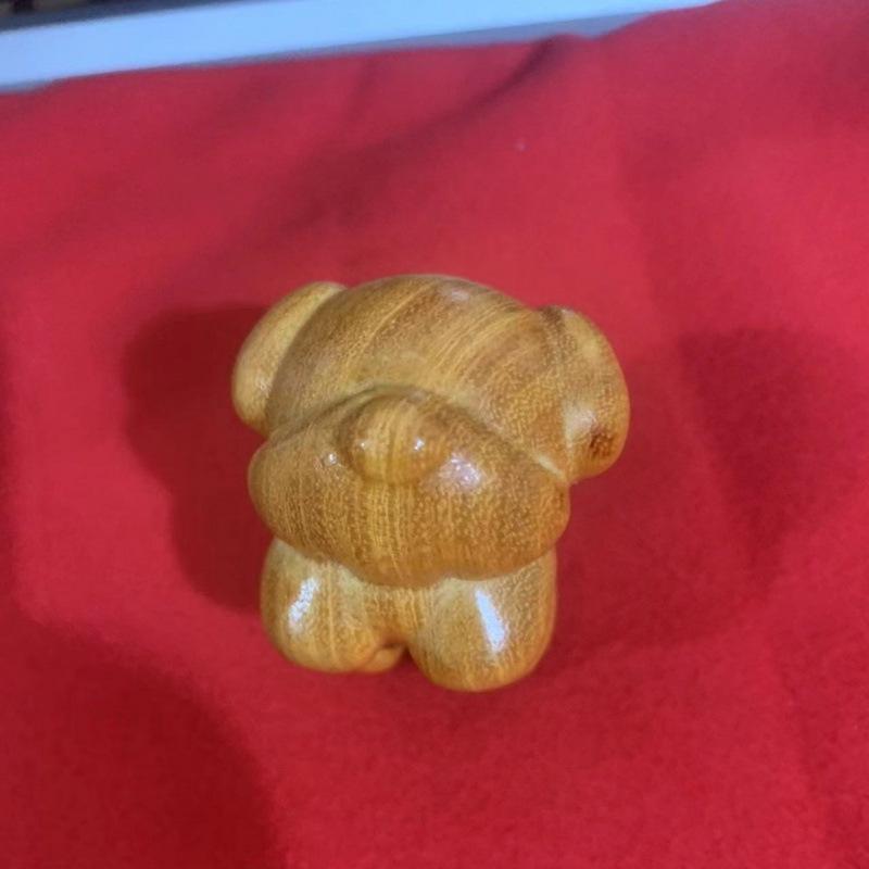 Golden Sandalwood Zodiac Dog Handheld Wood Carving Approximately 5cm