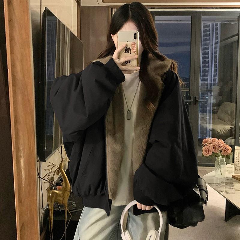 Unisex Reversible Hooded Puffer Jacket Winter Warm Thick Cotton Coat Men Women Teens