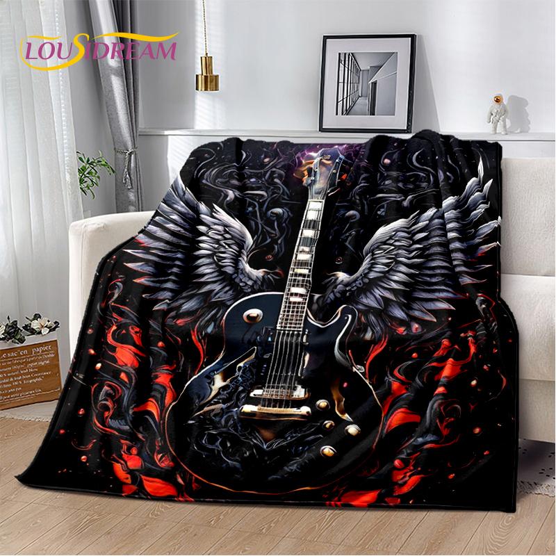 Skull Electric Guitar Classical Guitar Blanket,Soft Throw Blanket for Home Bedroom Bed Sofa Picnic Travel Office Cover Kids Gift