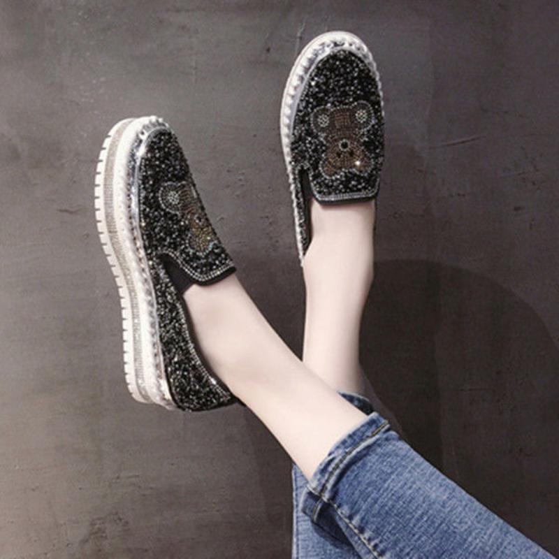 Fashion Autumn Women Thick Bottom Sneaker Running Fashion Designer Woman Shoes Trend 2024 Casual Canvas Mirror Luxury Rhinestone Spring