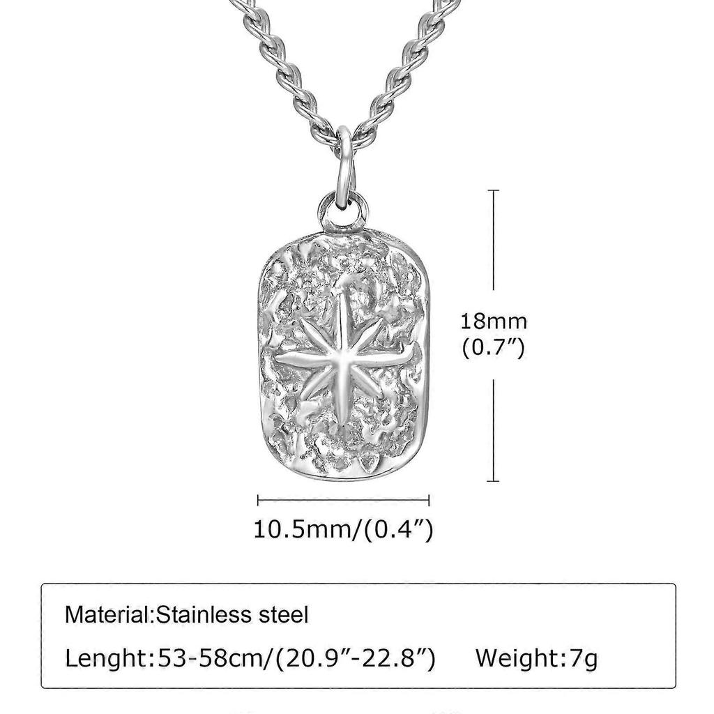 Mens Dog Tag Necklaces Stylish Hammered Stainless Steel Eight Point Star Pendant Collar Birthday Party Gifts for Him