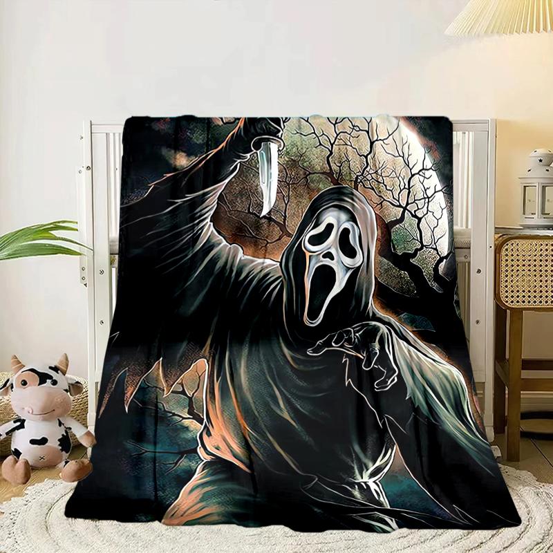 Ghostface Greetings Poster Blanket Flannel Blanket for Bed, Sofa, Camping, Hiking, Picnic Essentials, Gift for Family Fan Gifts