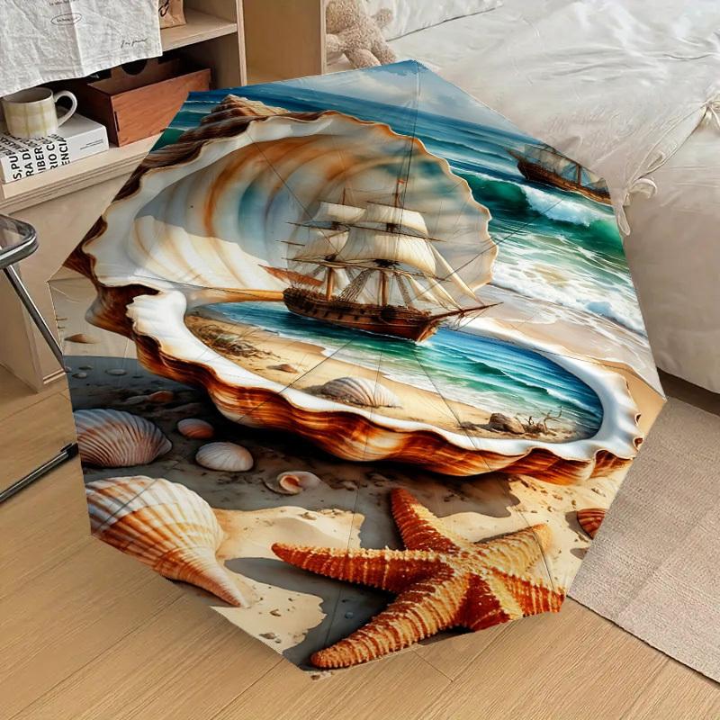 1PC Seashell Ocean Umbrella-8-Rib Reinforced, Automatic Open, Lightweight & Durable, Fashion Accessory for Outdoor, J0370