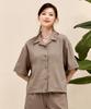 Chase Cult Women'S Linen-Like Open Collar Short Sleeve Shirt - Brown