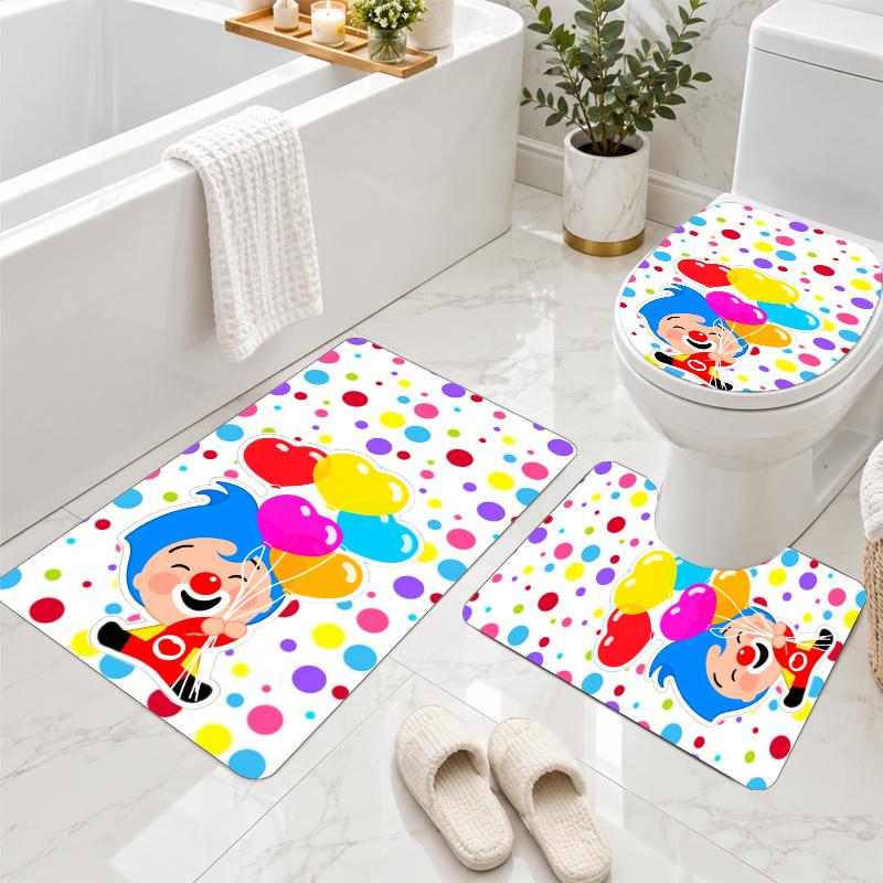 3Pcs Flannel Toilet Mat Set El Payaso Plim Plim Bathroom Rug Non Slip Bath Carpet Home Decor