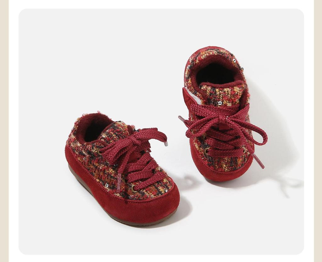 Girls' Winter Knit Toddler Shoes - Cozy Velvet Lined Casual Shoes