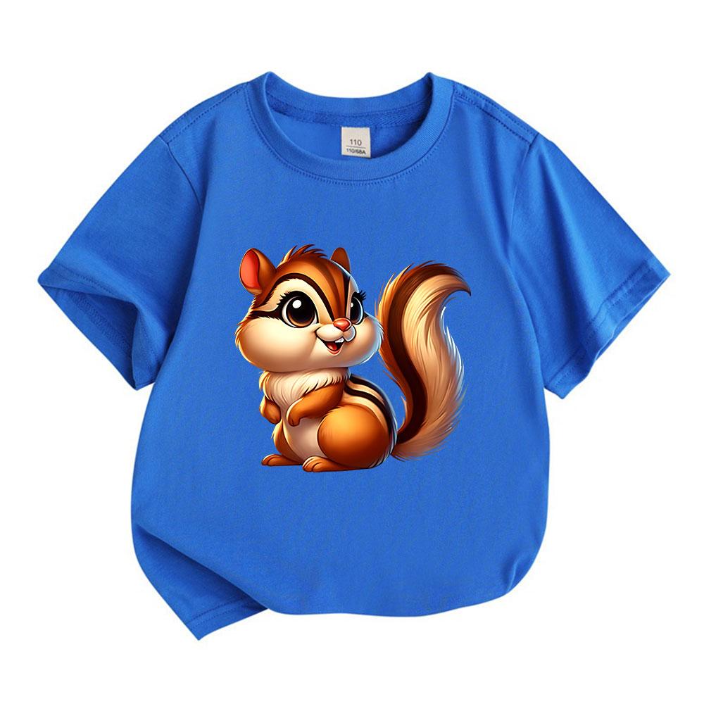 Cute Cartoon Chipmunk Print Kids Boys Girls Crew Neck Short Sleeve T-Shirt 100% Cotton Casual Soft Breathable Lightweight Summer Tees For Little Child