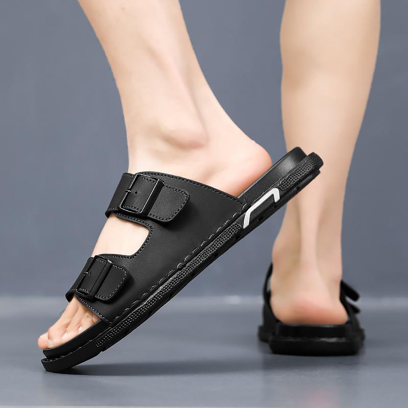  Trendy Men's Slip-On Beach Slippers with Casual Buckle, Comfortable Flat Heel Cover for Couples