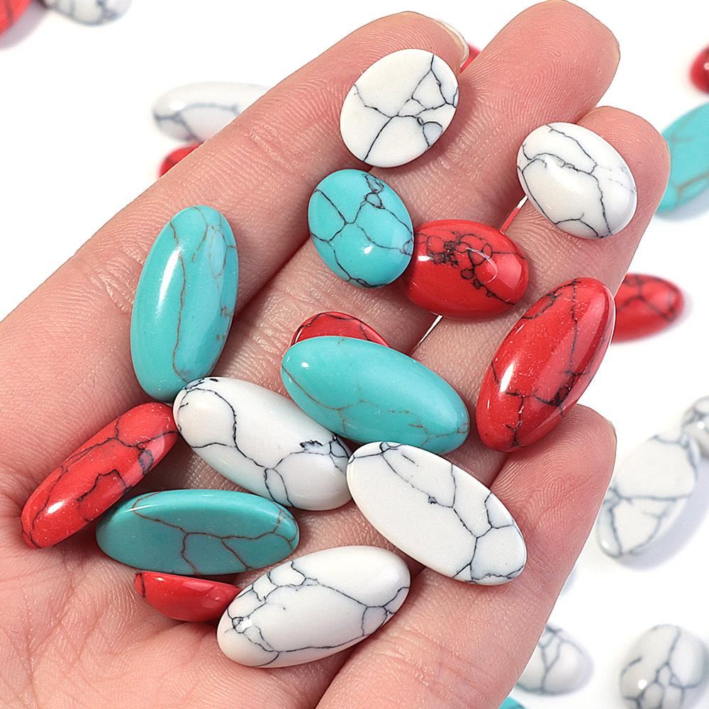 5pcs/lot Nature Turquoises Stone Cabochon For Jewelry Making Colored Oval Flat Back Cabochon Cameo DIY Rings Earring Accessories