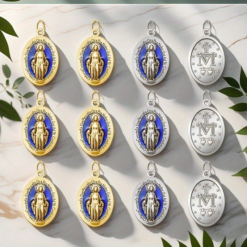 10 Colgantes de la Medalla Milagrosa Llavero Collar o Rosa Colgante Cristiano Católico Colgante de la Virgen con Anilla