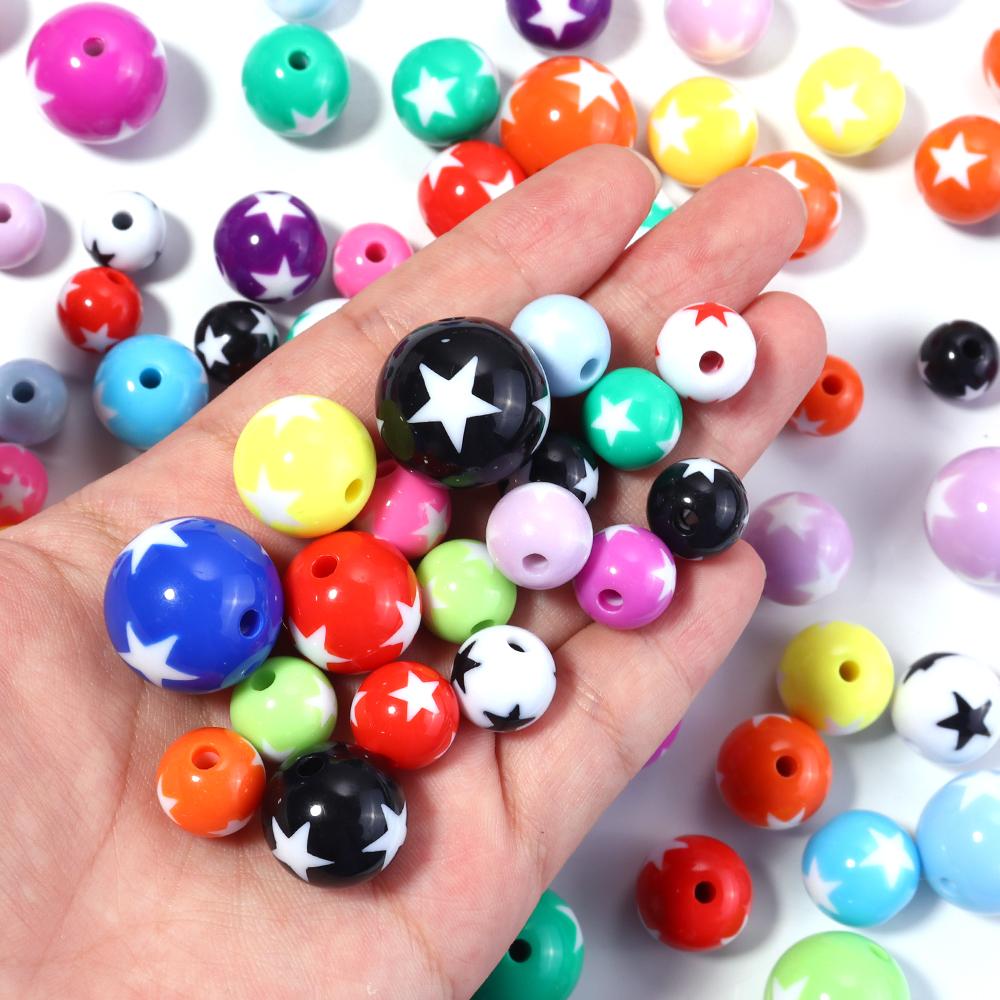 10-20pcs/lot 12 16 20mm Acrylic Beads Double Color Star Round Beads Loose Spacer Beads For Jewelry Making DIY Bracelet Necklace