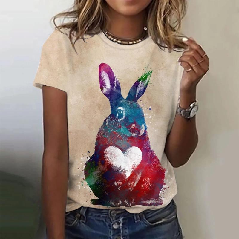 Summer Rabbit 3D Print Women T-shirts Streetwear Casual Fashion Y2k Short Sleeve T Shirt O-neck Tops Tees Clothing