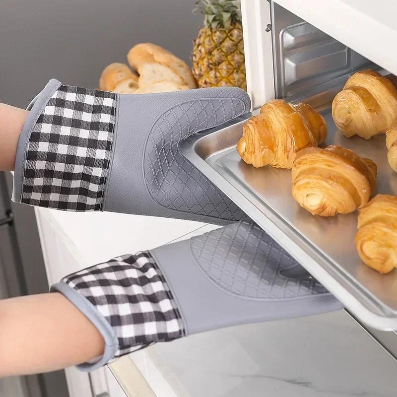Kitchen Microwave Plus Cotton Silicone Gloves Insulated Nordic Wind Insulated Gloves Kitchen Waterproof Household Baking Gloves