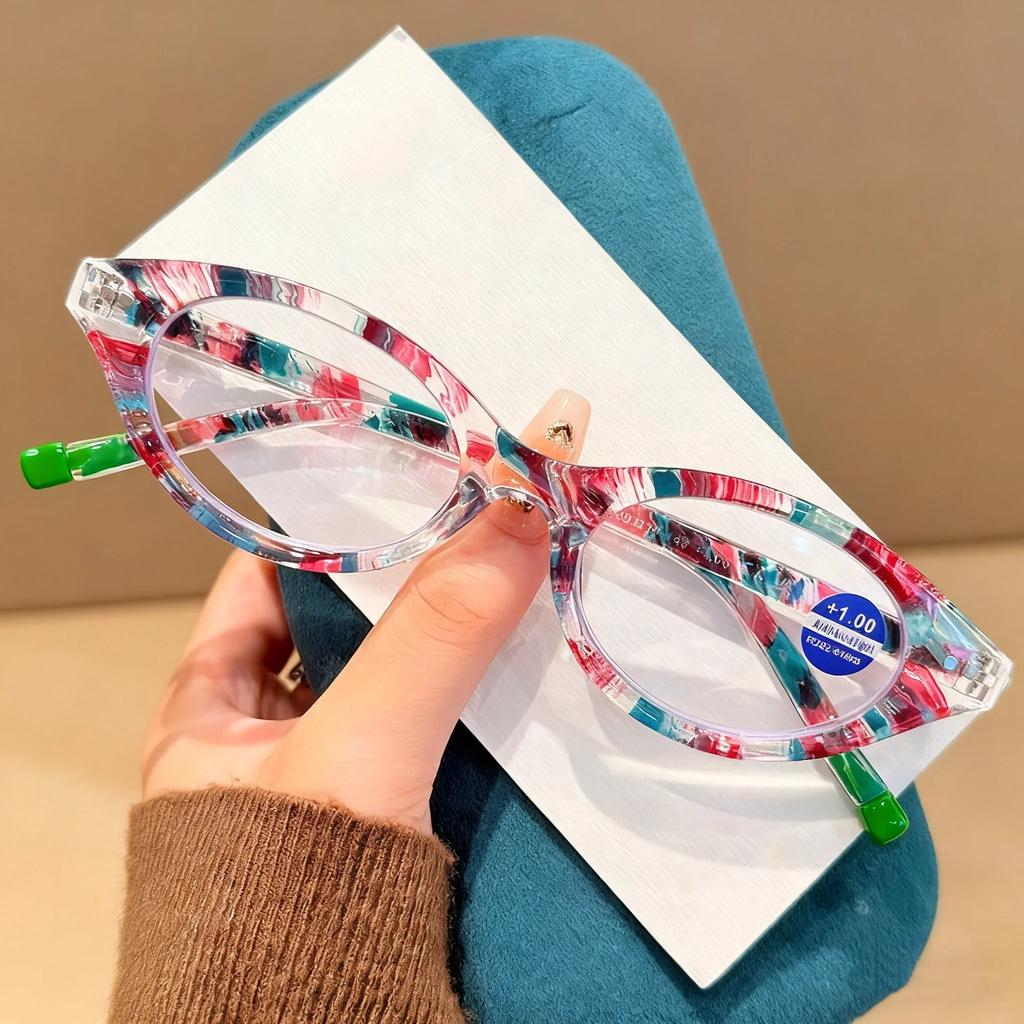 High-End Transparent Floral-Print Oval Small Frame Presbyopia Glasses Anti Blue Light Eyeglasses Lady And Gentleman +1.0 To +4.0