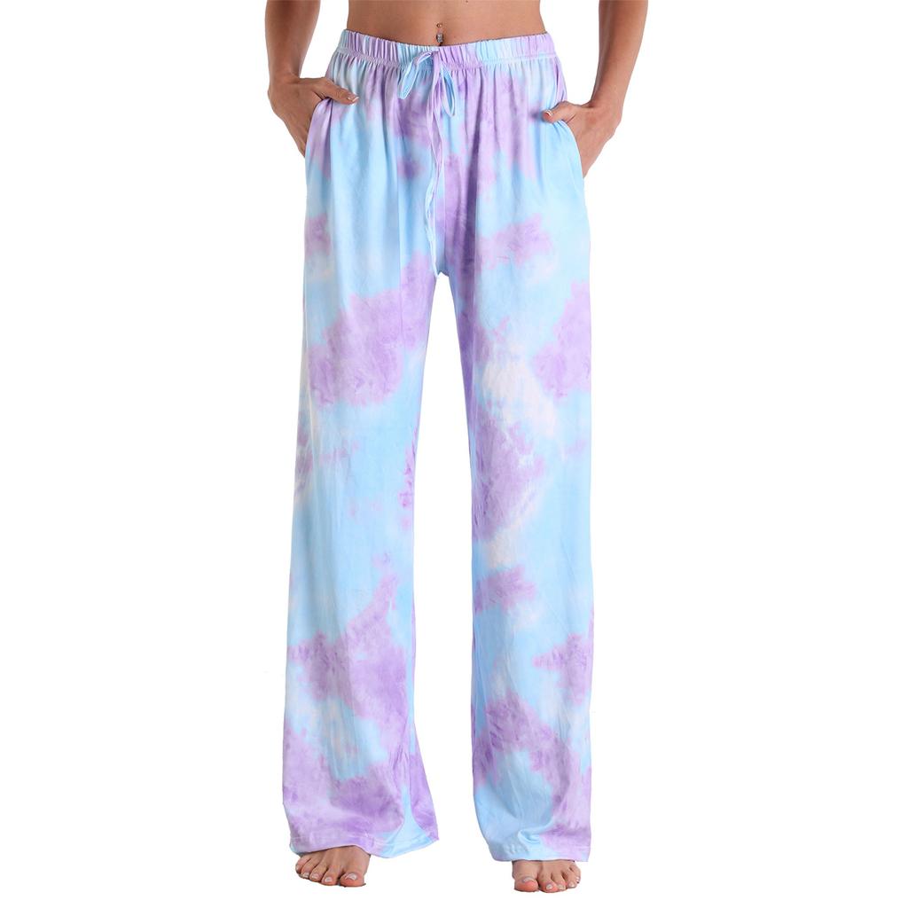 Women's Fashion Casual Print Elastic Waist Home Workout Sweatpants Straight Leg Pants
