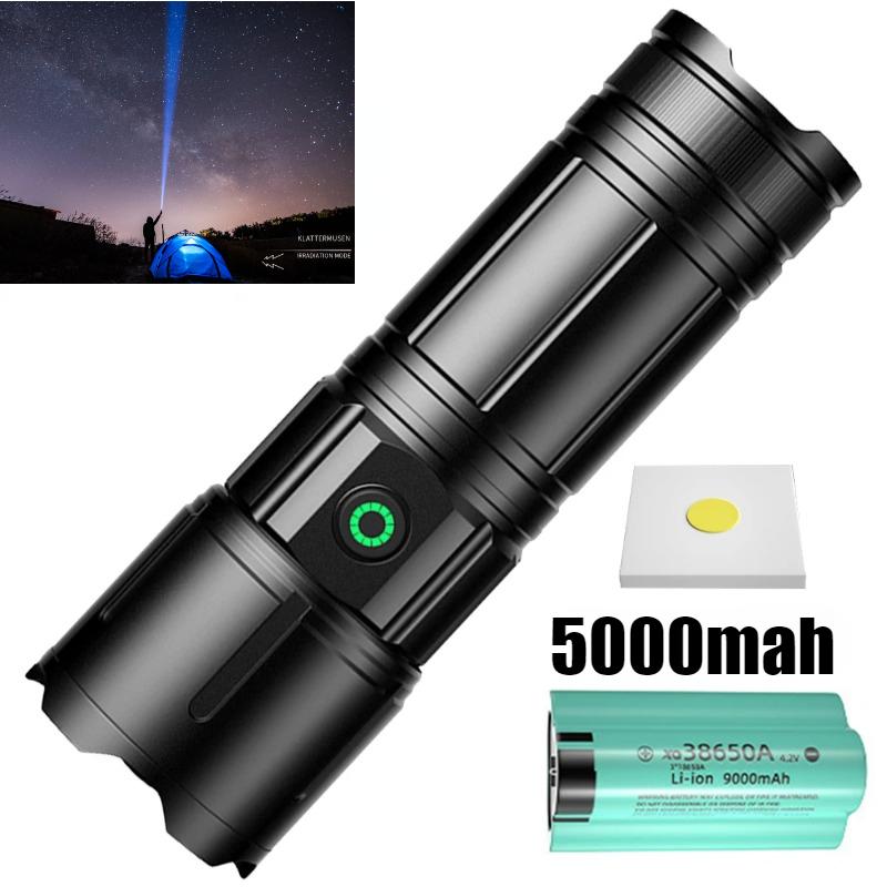 5000mah High Power Long Range Led Flashlight Super Bright White Laser Type-c Rechargeable Zoom Tactical Torch Outdoor Hand Lamp Camping
