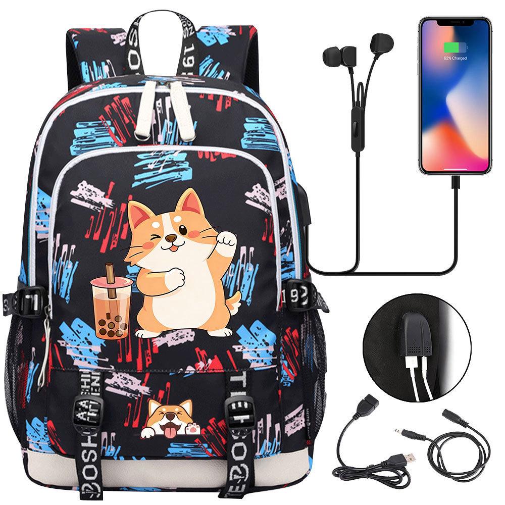 Zaino carino Shiba Inu per adolescenti ragazzi con USB, Borsa di grande capacità per il ritorno a scuola per studenti, Viaggi quotidiani