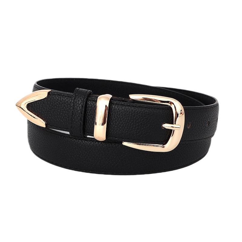 Versatile Korean Decorative Ladies Leather Dress Belt with Retro Gold Pin Buckle