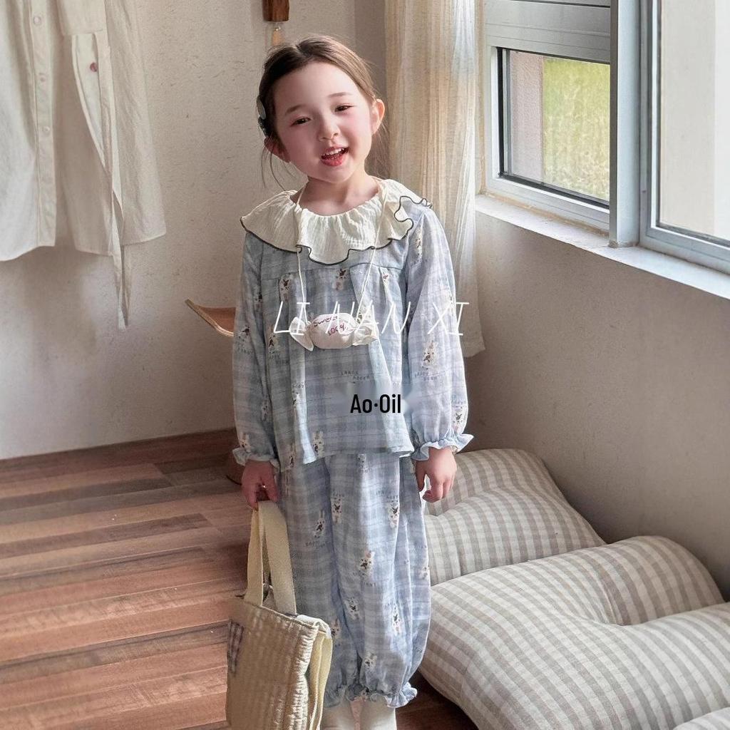 Autumn 2025 Baby Princess Pajama Set: Ruffle Edge, Peter Pan Collar, Cute Sleepwear 85025