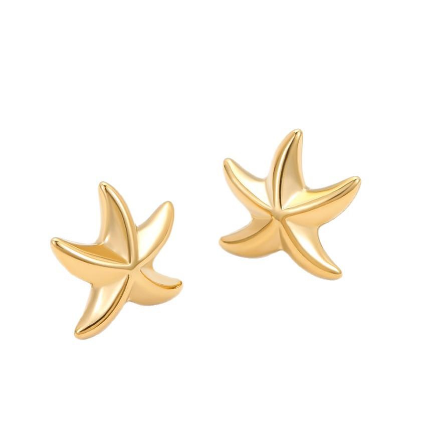 GEMCHIC Women's Minimalist Gold Starfish Stud Earrings 18K Plated Stainless Steel Ocean Beach Summer Jewelry