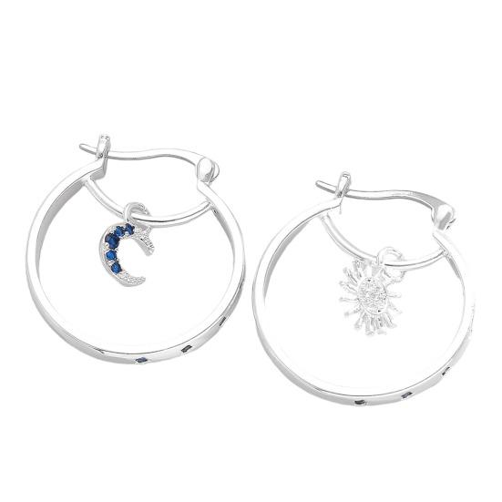 1 para kolczyków koła podwójny sposób noszenia asymetryczny design wisiorki słońce i księżyc wysadzane cyrkoniami kolczyki z zapięciem typu leverback