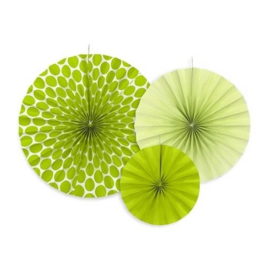 Buy Rosettes décoratives 3 pièces vert blanc pompoms girlande déco at