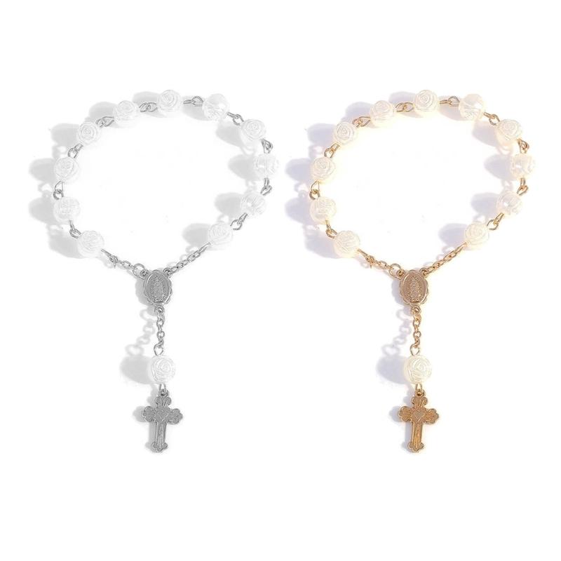 Unique Baby Baptism Bracelet Religious Style Prayer Bracelet Rosary Bracelet Adjustable Rose Baby Baptism Bracelets