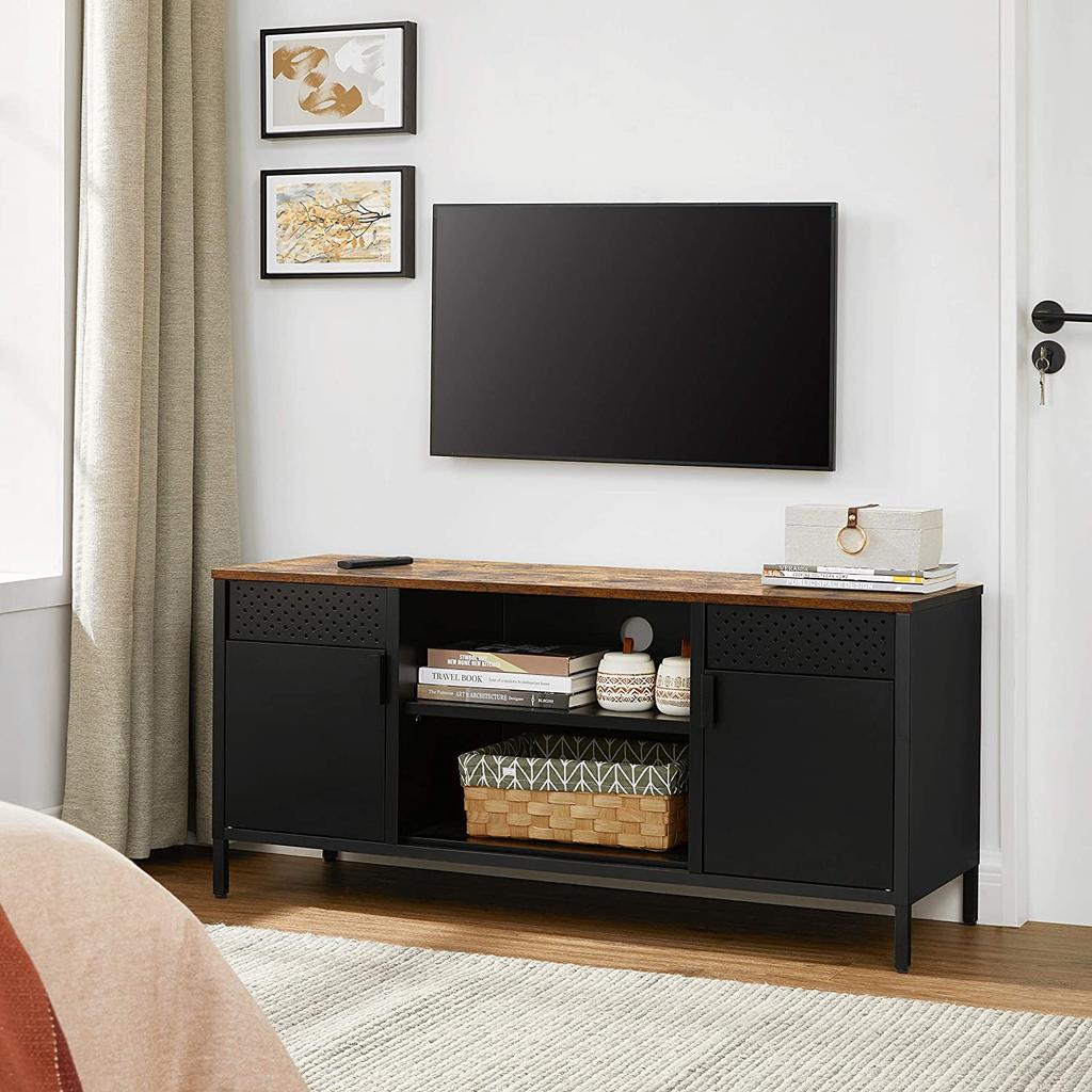 SONGMICS TV Stand, TV Cabinet, TV Table with 3 Adjustable Shelves, for TV up to 55 Inches, for Living Room, Bedroom, Rustic Brown and Black