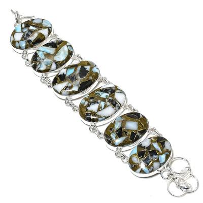 Natural Zebra Jasper Gemstone Handmade 925 Sterling Silver Bracelet 7-8" Q0l80