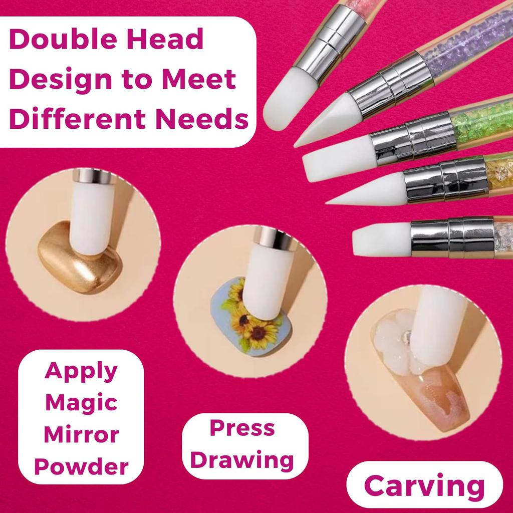 Oytra Nail Art Silicone Pen Shaper Tool Set of 5 Chisel Tip Dual Headed Sculpting Tools for Manicure Clay Wax Soaps Ceramics Designs for Beginners