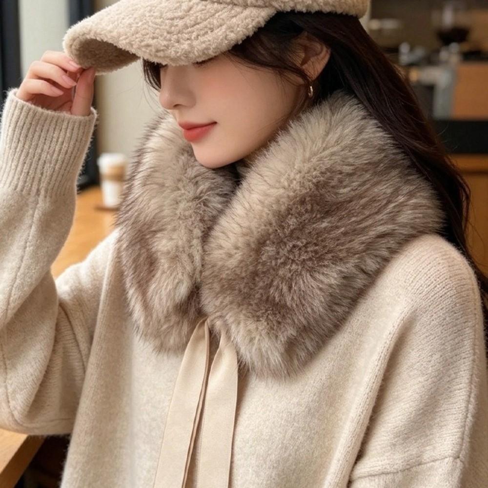 Solid Color Fur Collar Scarf Thicken Neck Warmer Scarf Fluffy Women Scarves Winter
