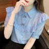 Summer 2025 New Women's Cotton Shirt Western Style Niche Short-sleeved Lace Blouse 925
